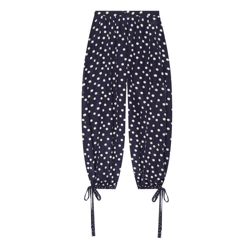 Women's bow decoration polka dot lantern pants