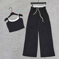 Women's new fashion casual Joker sling+wide-leg pants suit