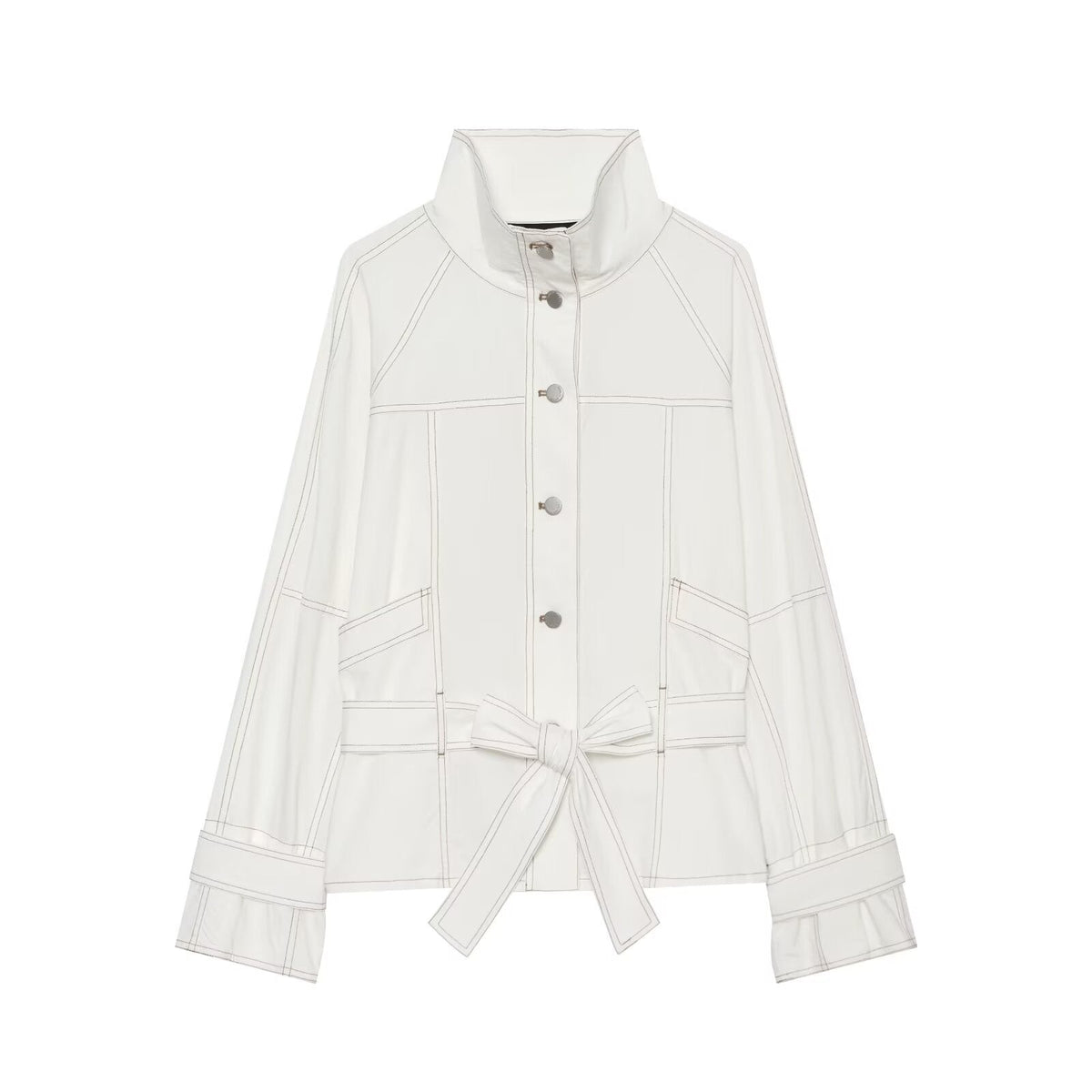 Women's contrasting bright line stand collar Coat