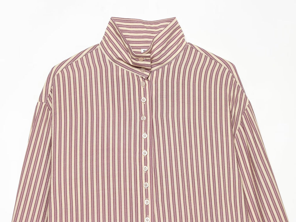 Women's loose stand collar striped shirt