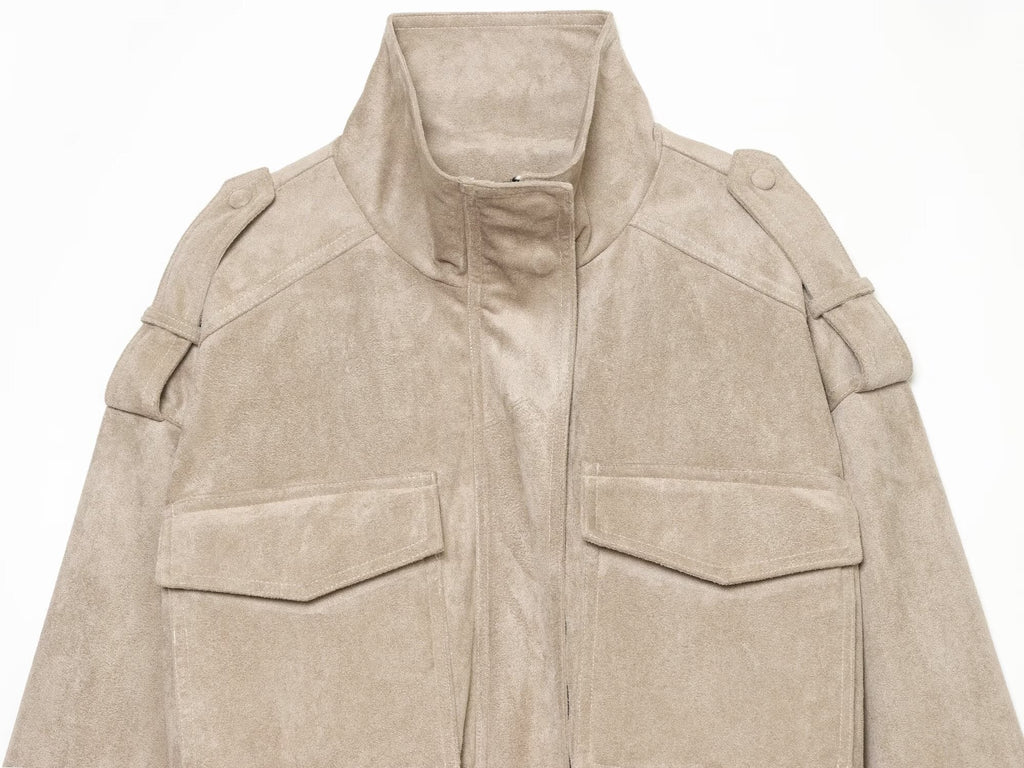 Women's suede texture short strap jacket Coat