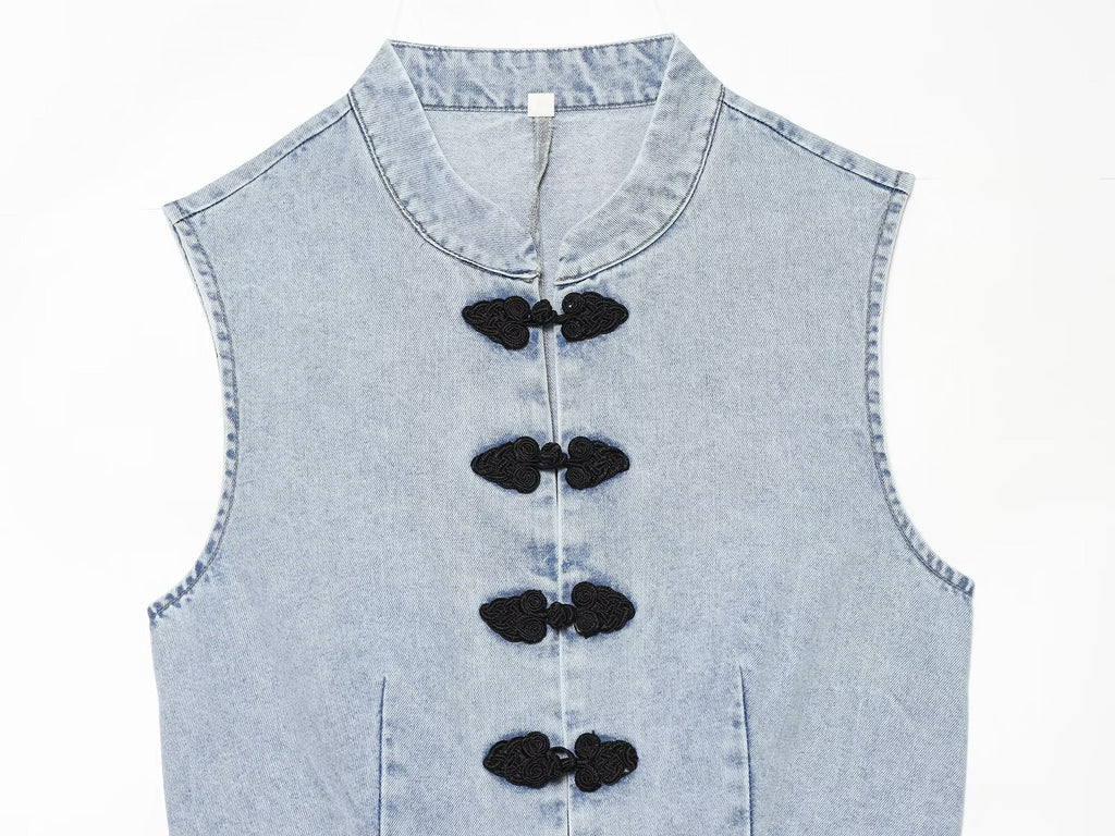 Women's rope knot denim vest style top