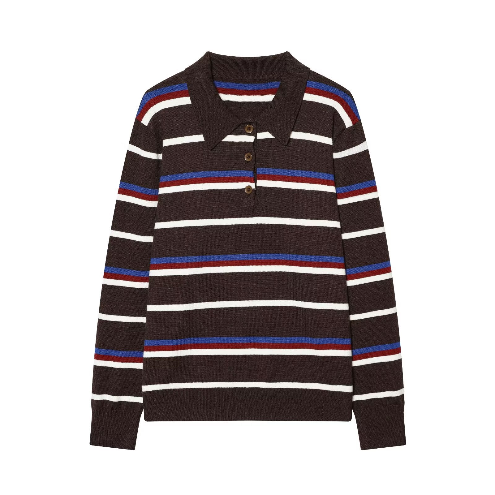 Women's casual striped knitted polo shirt