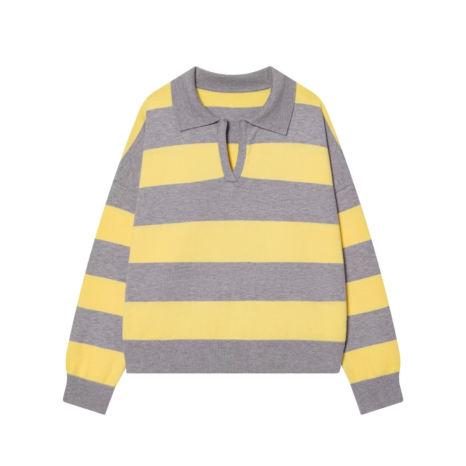 Women's casual striped knitted polo shirt