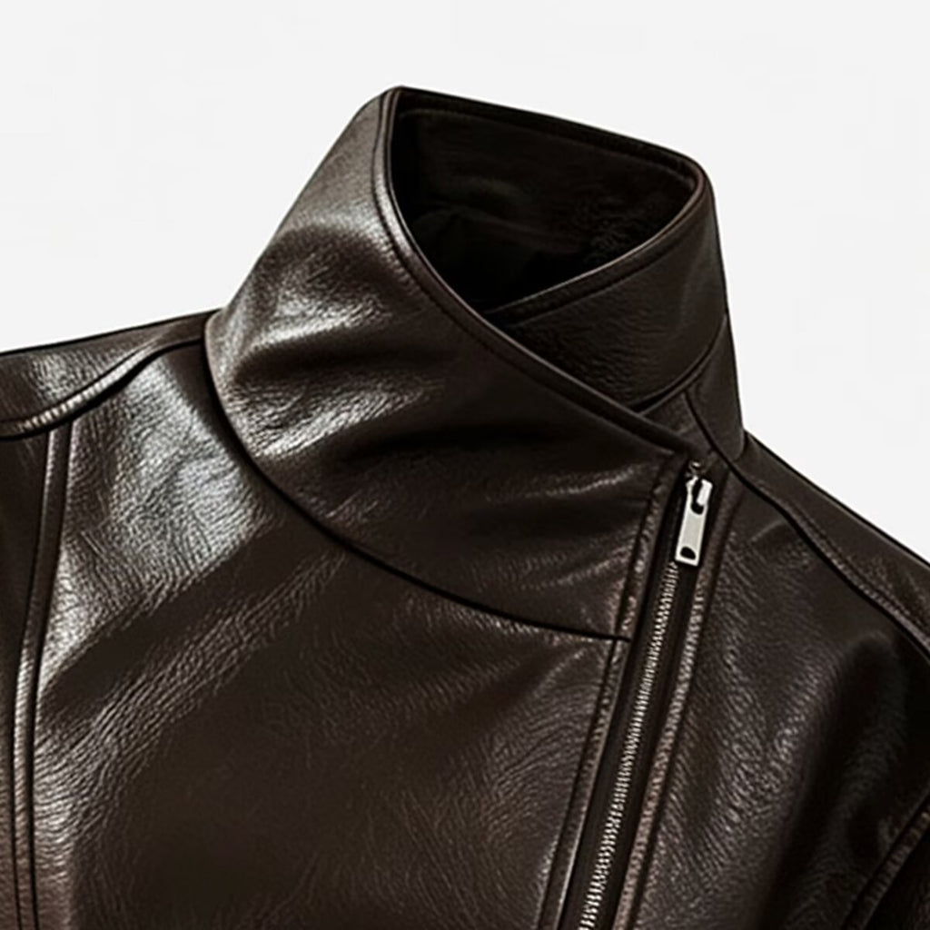 Women's high necked faux leather waistband jacket
