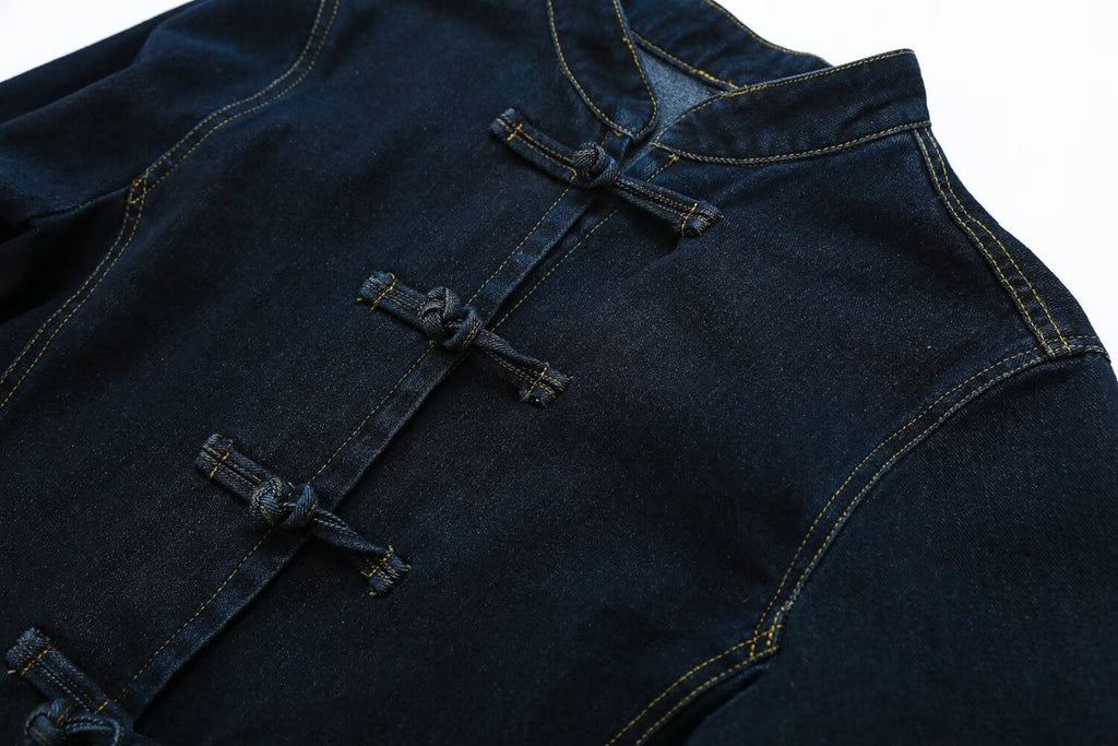 suit Women's 2 pieces slim rope knot buckle denim jacket Coat+jeans