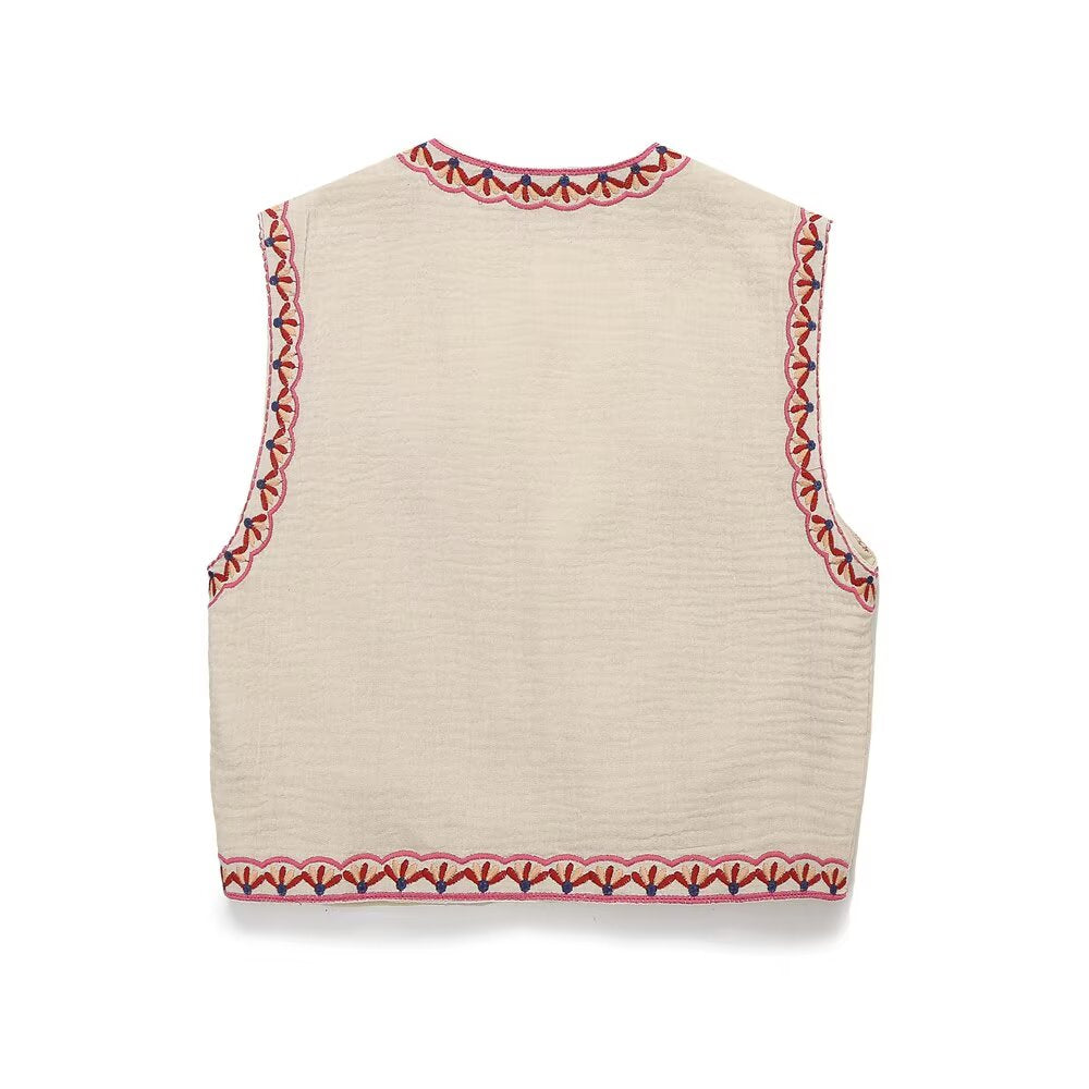 Women's floral embroidery decorative short vest