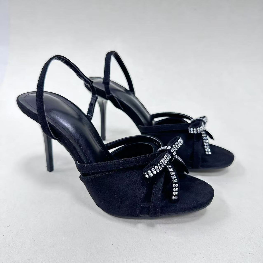 2026 women's new rhinestone bow open toe stiletto heels