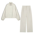suit Women's 2 pieces standing collar zipper pilot jacket Coat+Pants