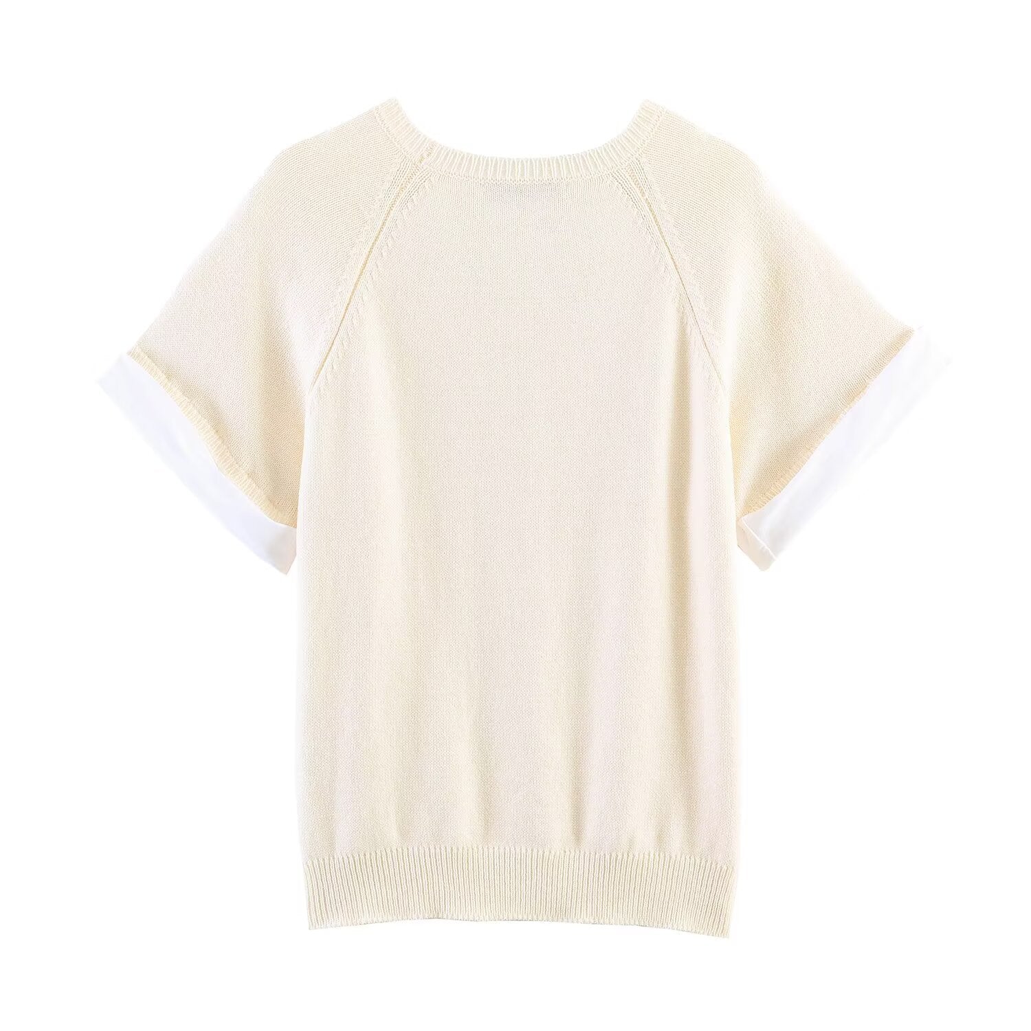 Women's rolled up sleeve patchwork knit Shirt