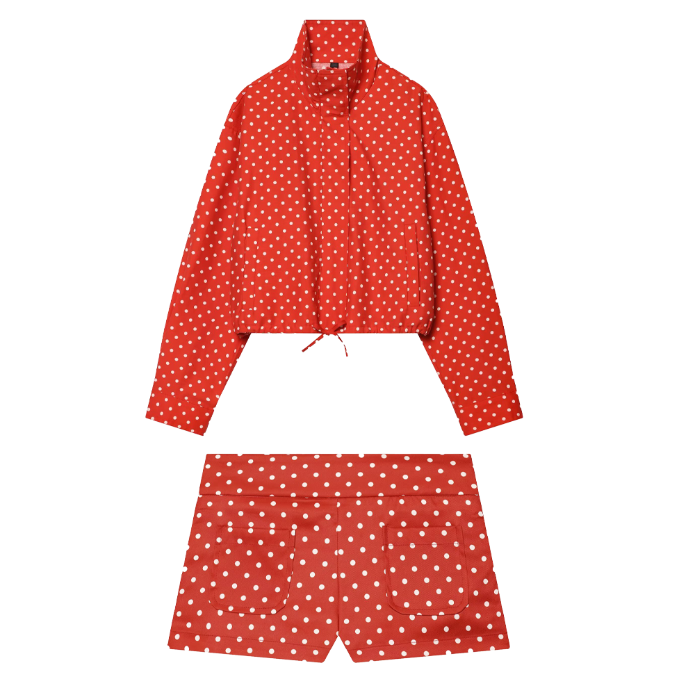 suit Women's 2 pieces polka dot bubble sleeve Coat+ Shorts