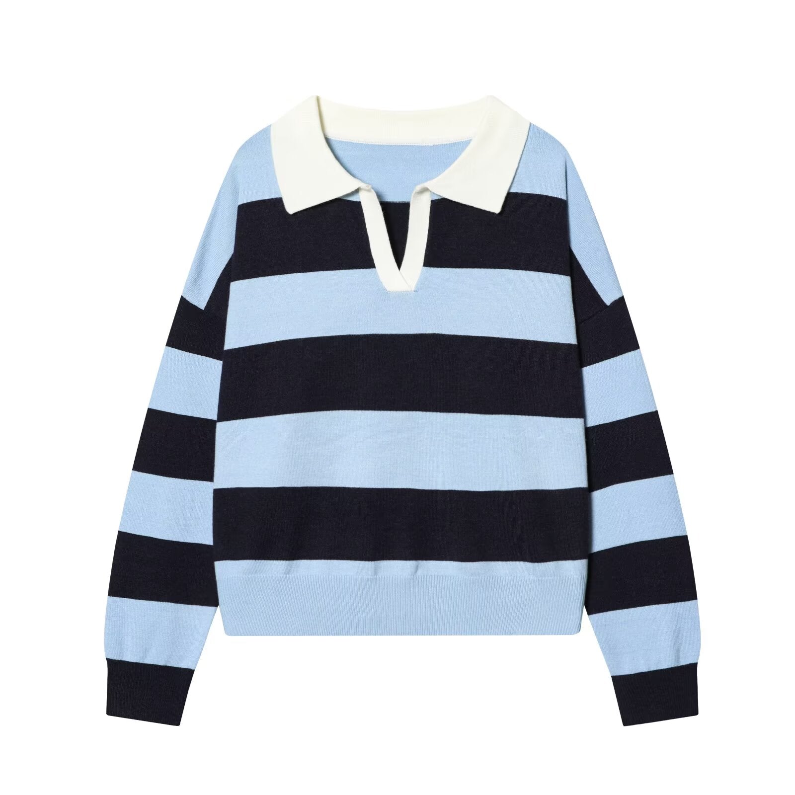 Women's casual striped knitted polo shirt