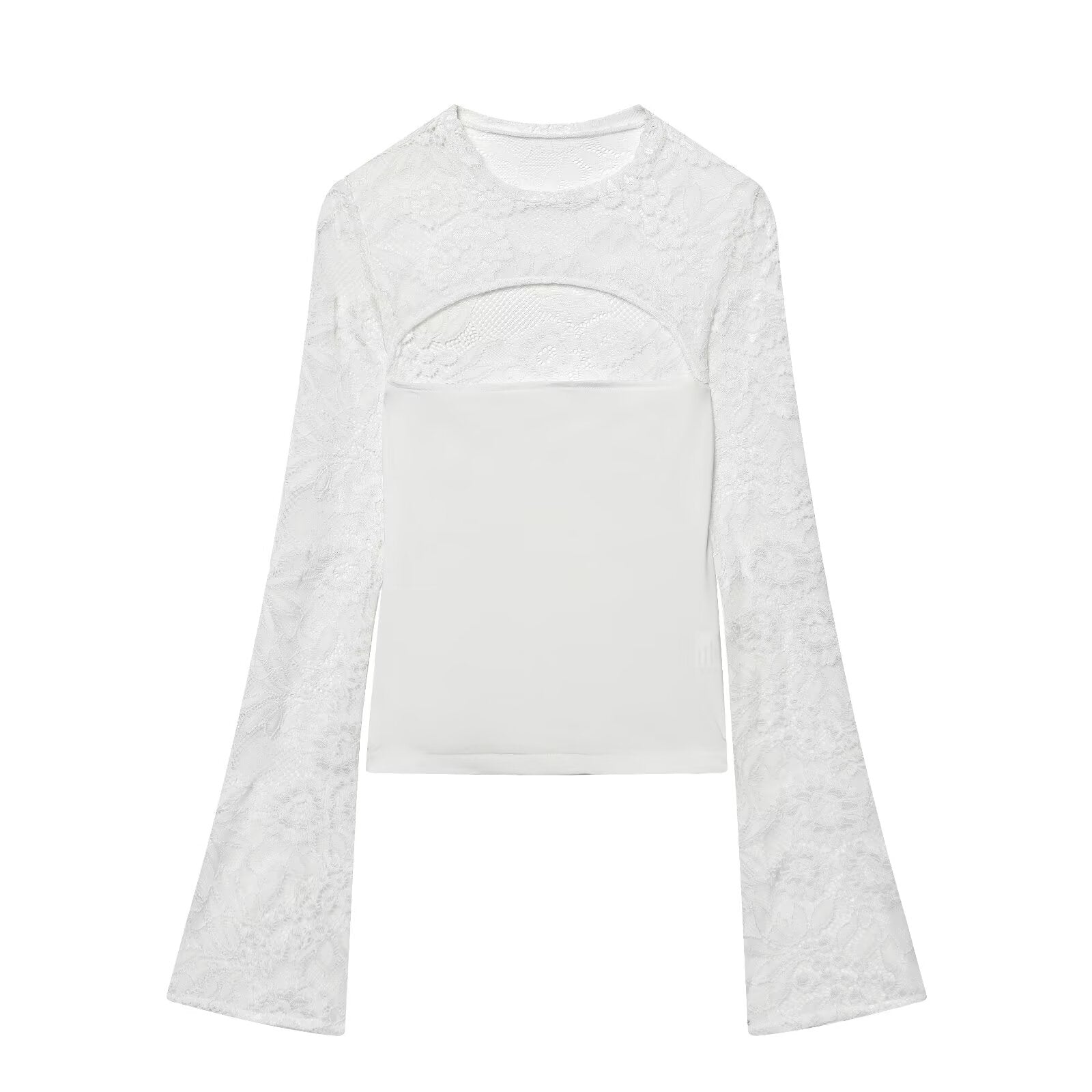 Women's lace patchwork hollow flared sleeve top
