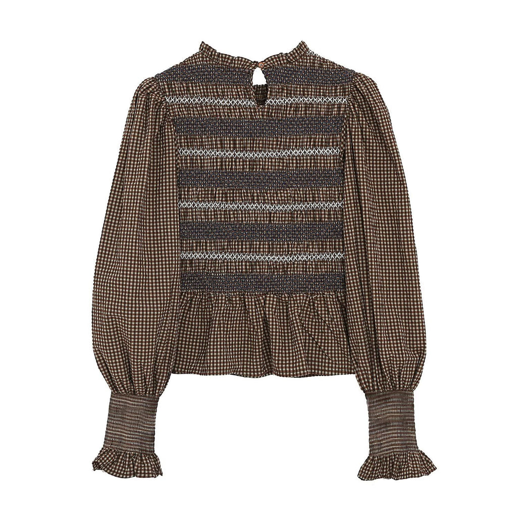 Women's short pleated embroidered shirt