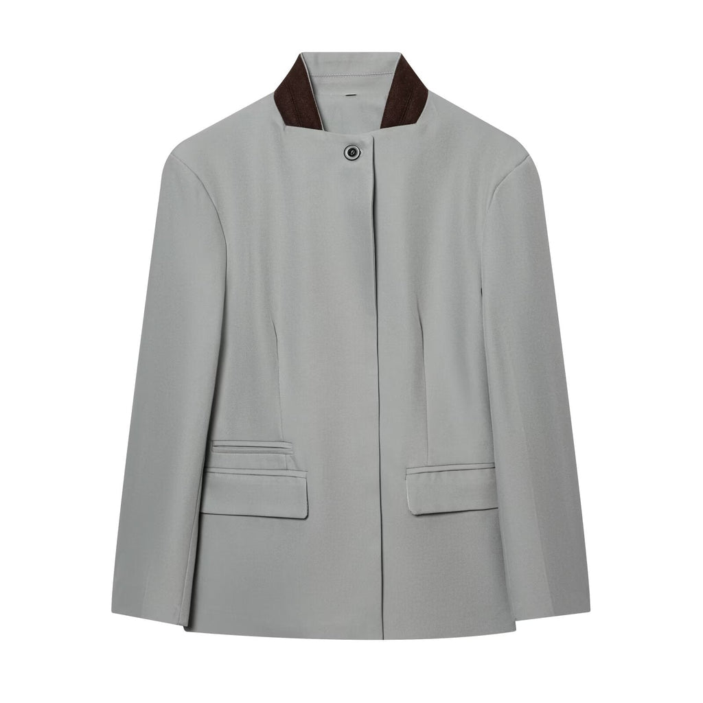 suit Women's 2 pieces long sleeved contrasting collar Blazer Coat +Pants