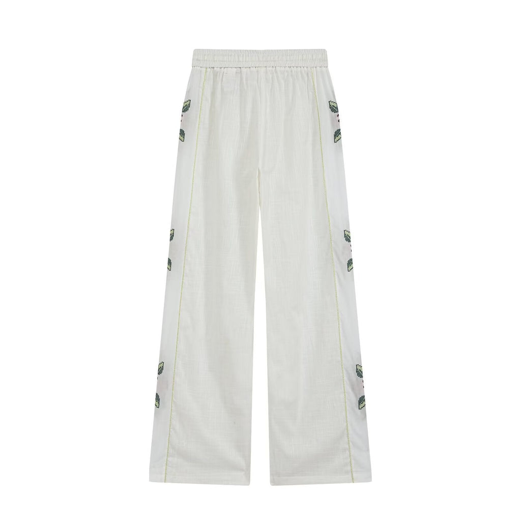 Women's side printed casual straight pants