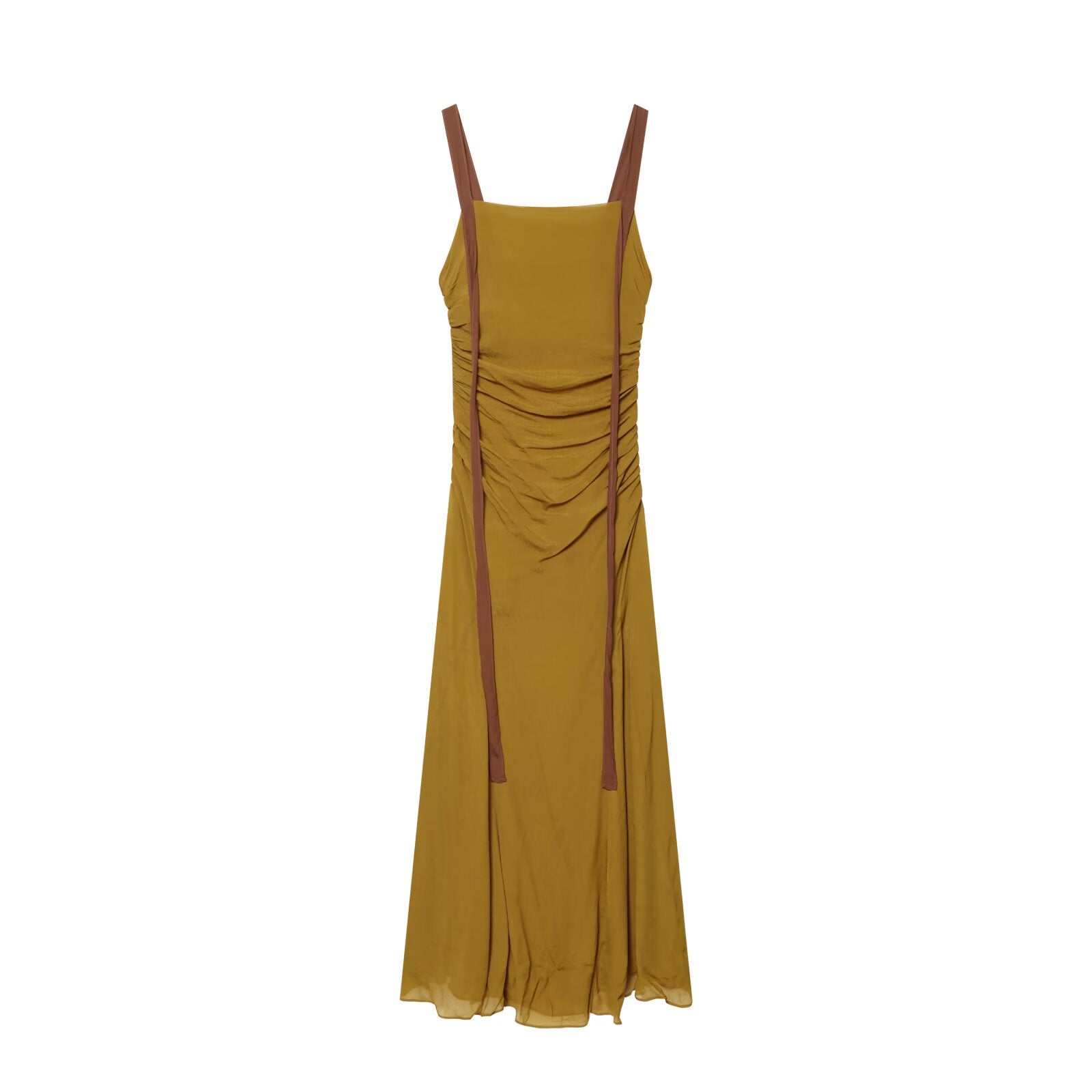 Women's pleated wide shoulder strap Midi dress