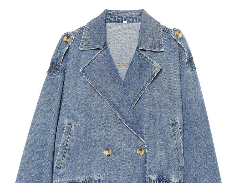 Women's double breasted short denim jacket