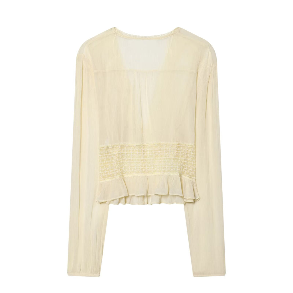 Women's slim V-neck lace chiffon shirt