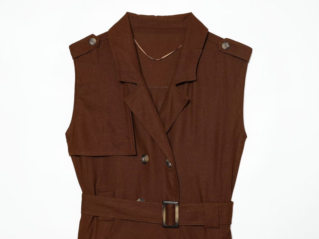 Women's With Belt sleeveless linen blend dress