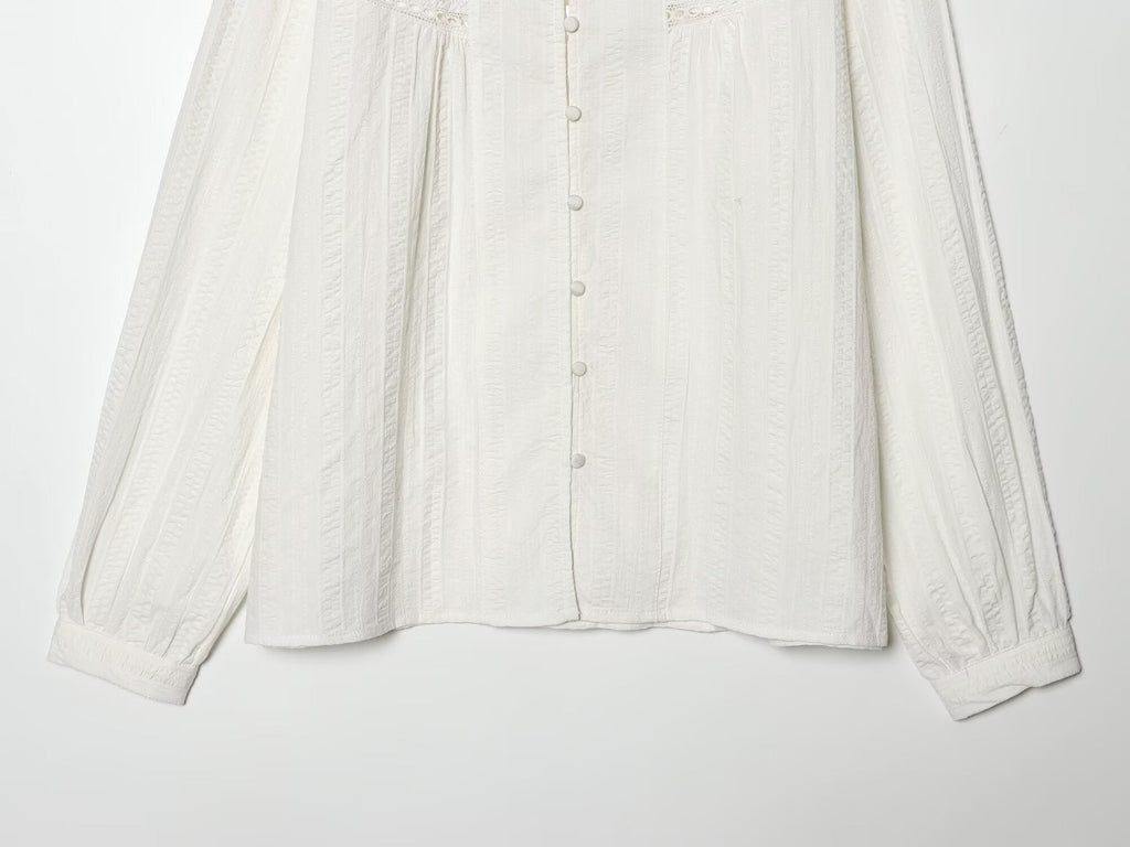 Women's pleated lace decorative casual shirt