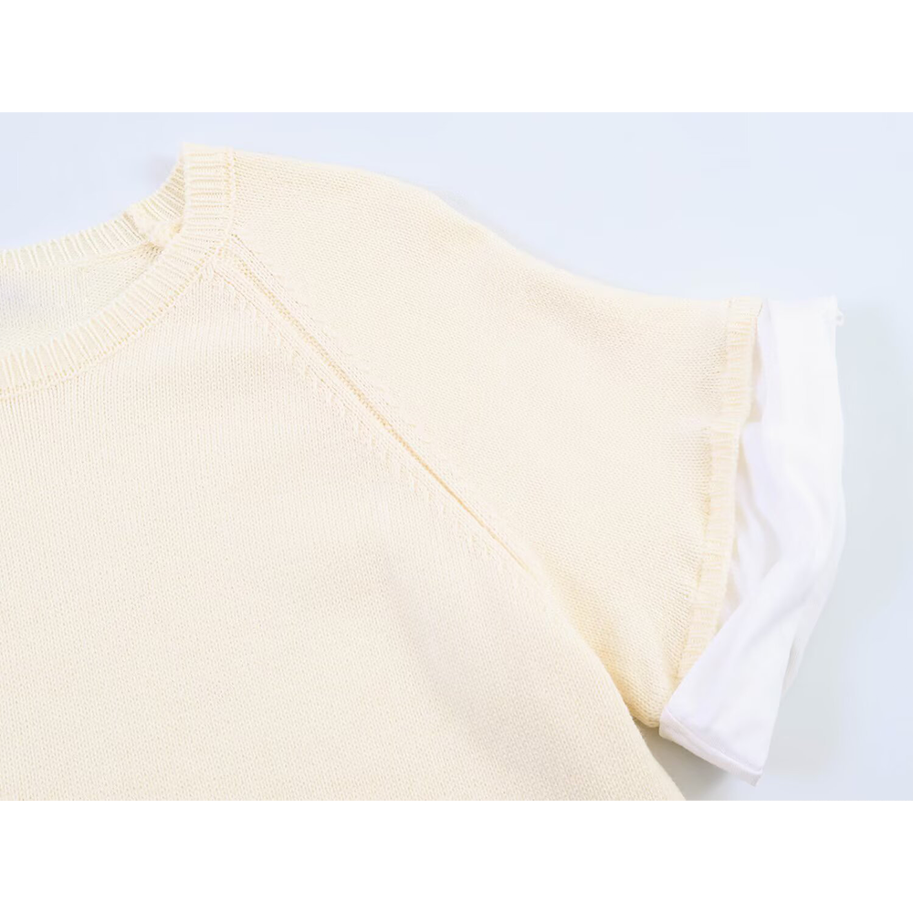 Women's rolled up sleeve patchwork knit Shirt