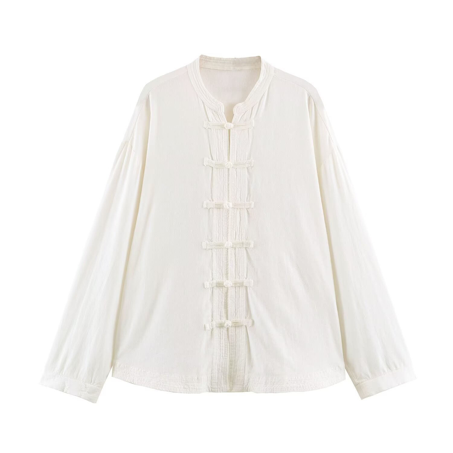 Women's rope knot buckle loose linen blended shirt
