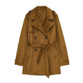 Women's with belt loose suede effect windbreaker Coat