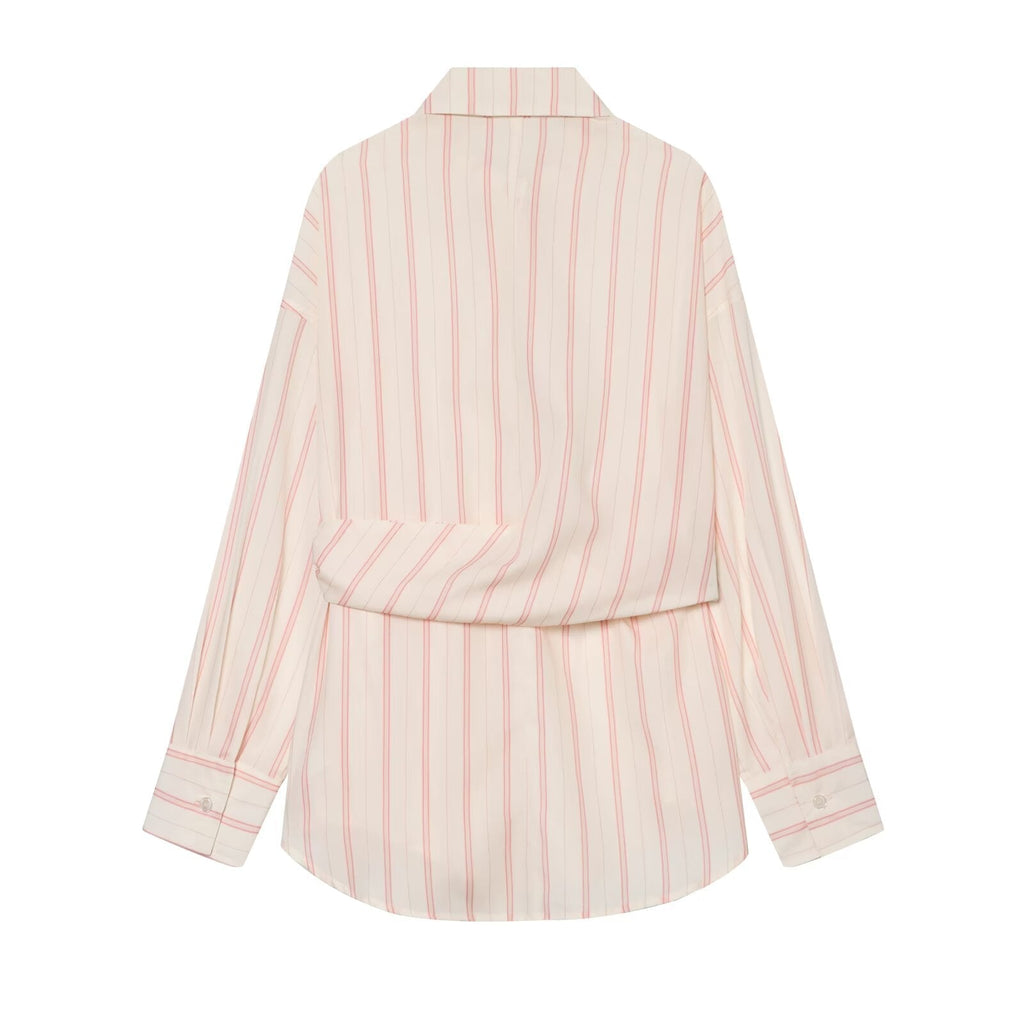 Women's lace up design loose striped shirt