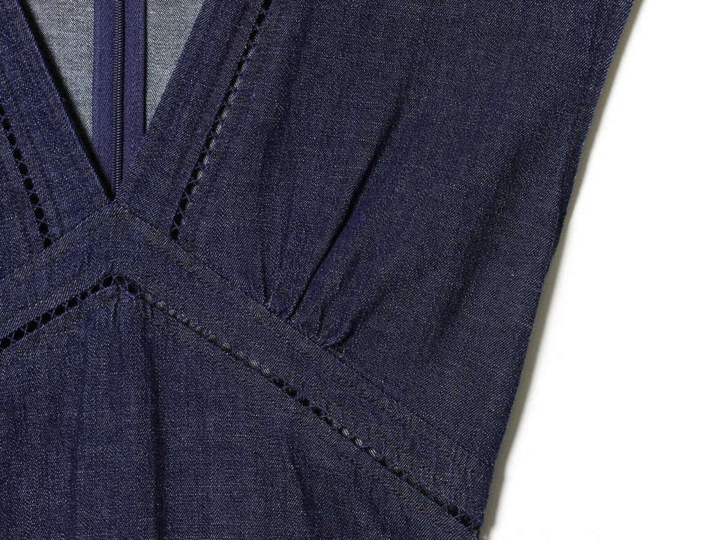 Women's V-neck patchwork pleated denim dress