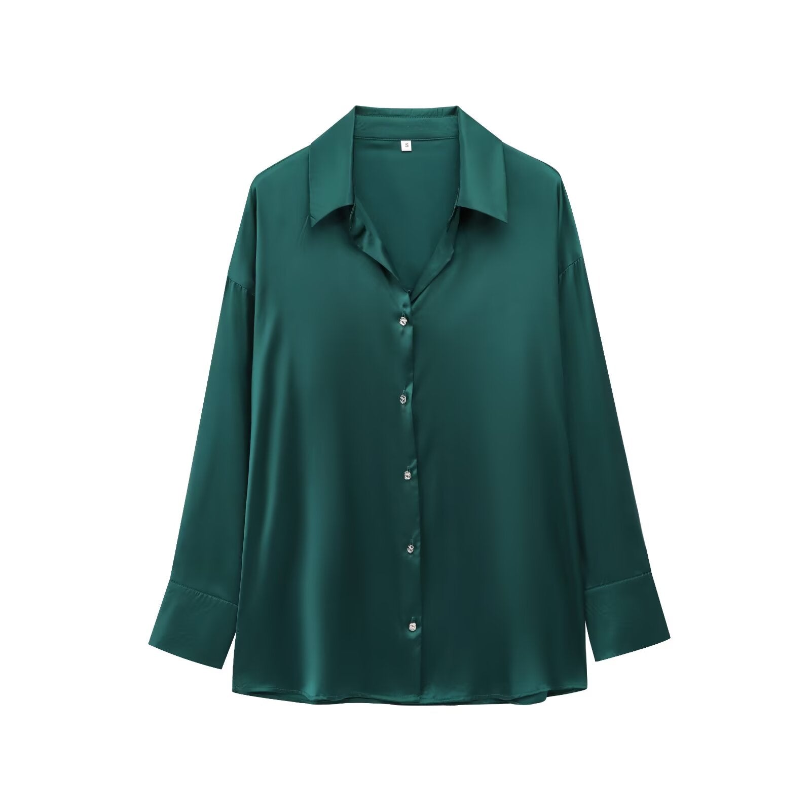 Women's new fashion casual single breasted shirt long sleeved satin textured shirt
