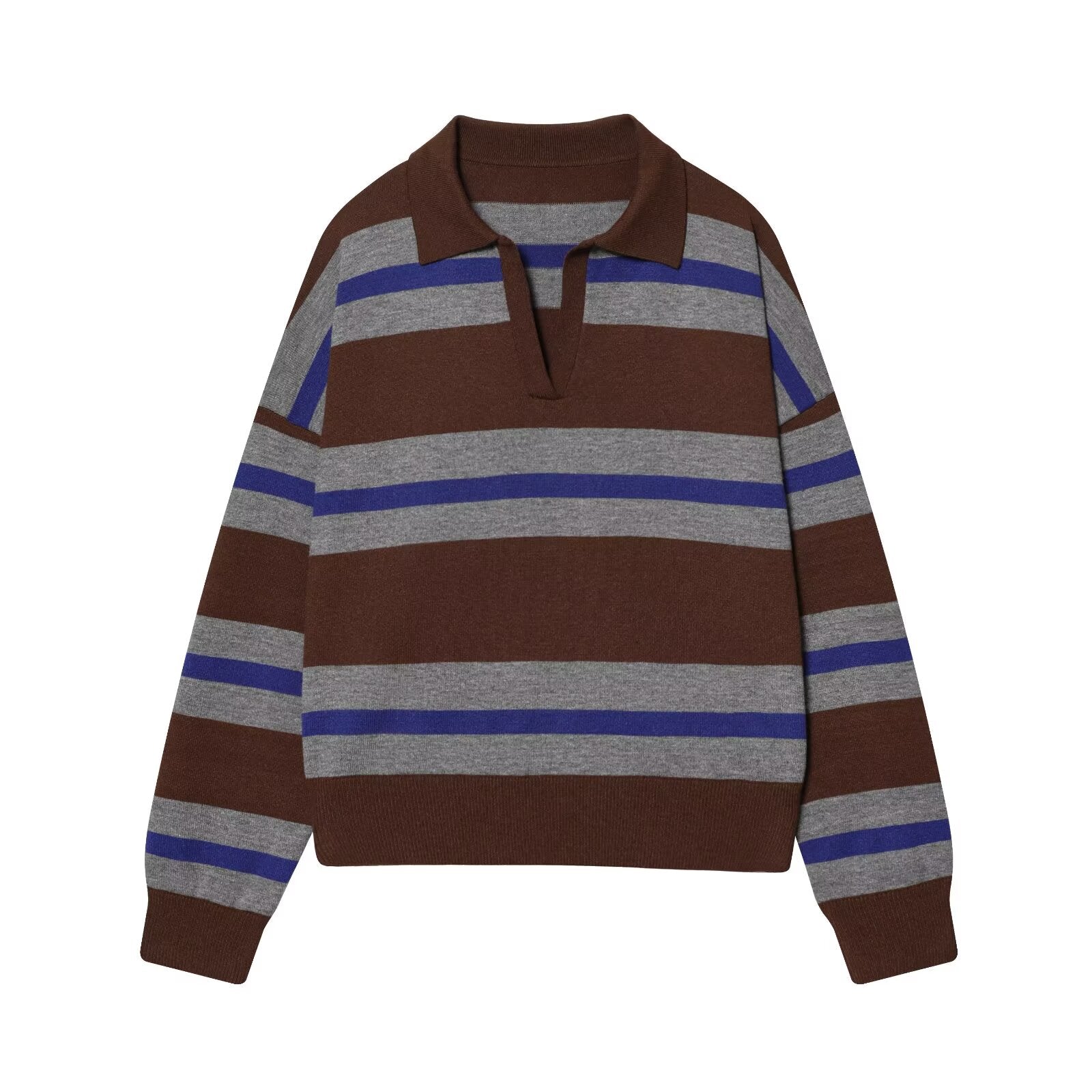 Women's soft texture striped knitted polo shirt