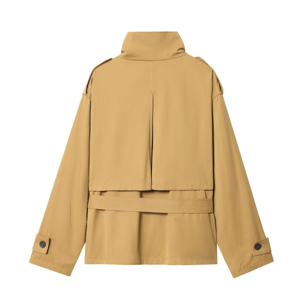 Women's new fashion with Belt loose windbreaker jacket+Shorts Skirts suit