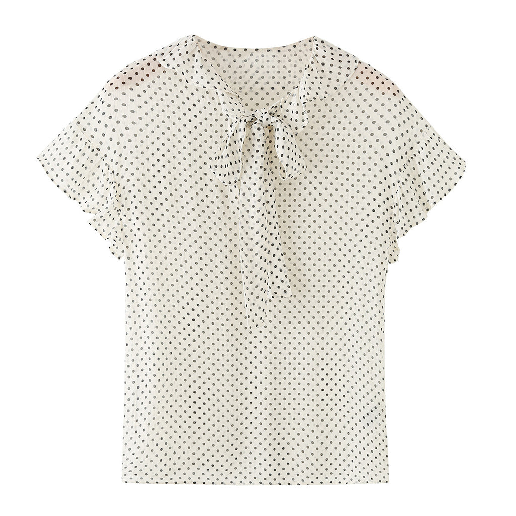 Women's bow decoration polka dot shirt