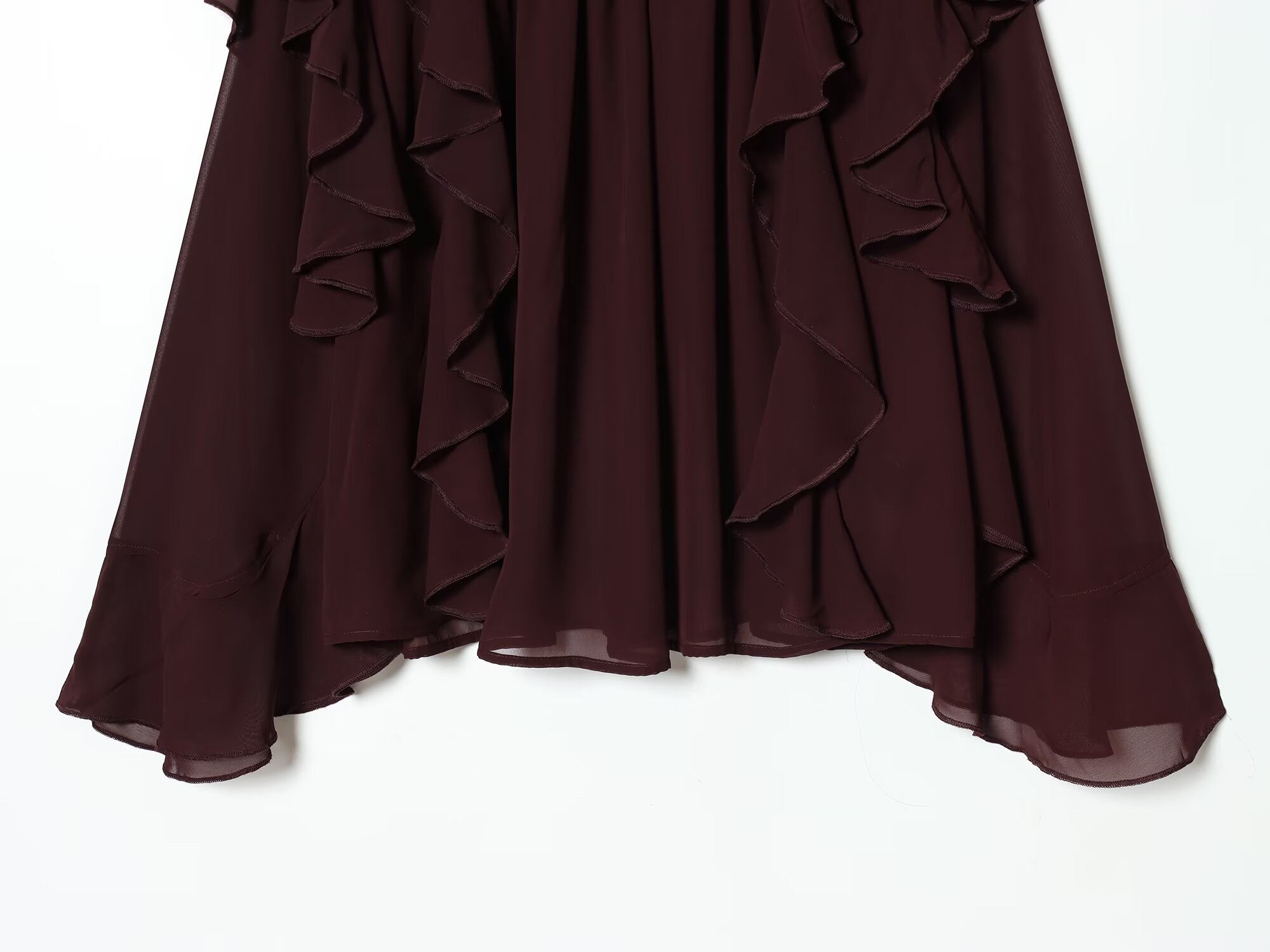 Women's ruffled edge decoration O Neck pleated top