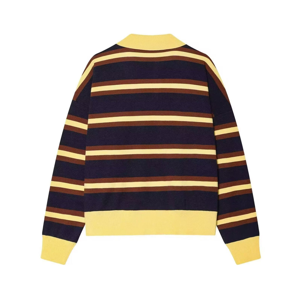 Women's casual striped knitted polo shirt