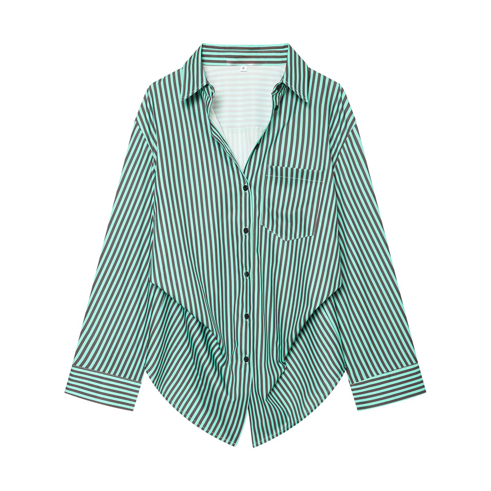 Women's pleated decorative loose striped shirt