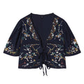 Women's floral embroidery short V-neck top