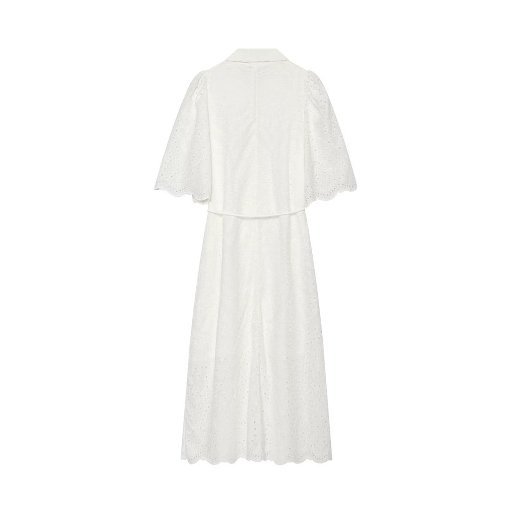 Women's hollowed out embroidered shirt style dress