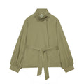 Women's With Belt stand collar jacket Coat