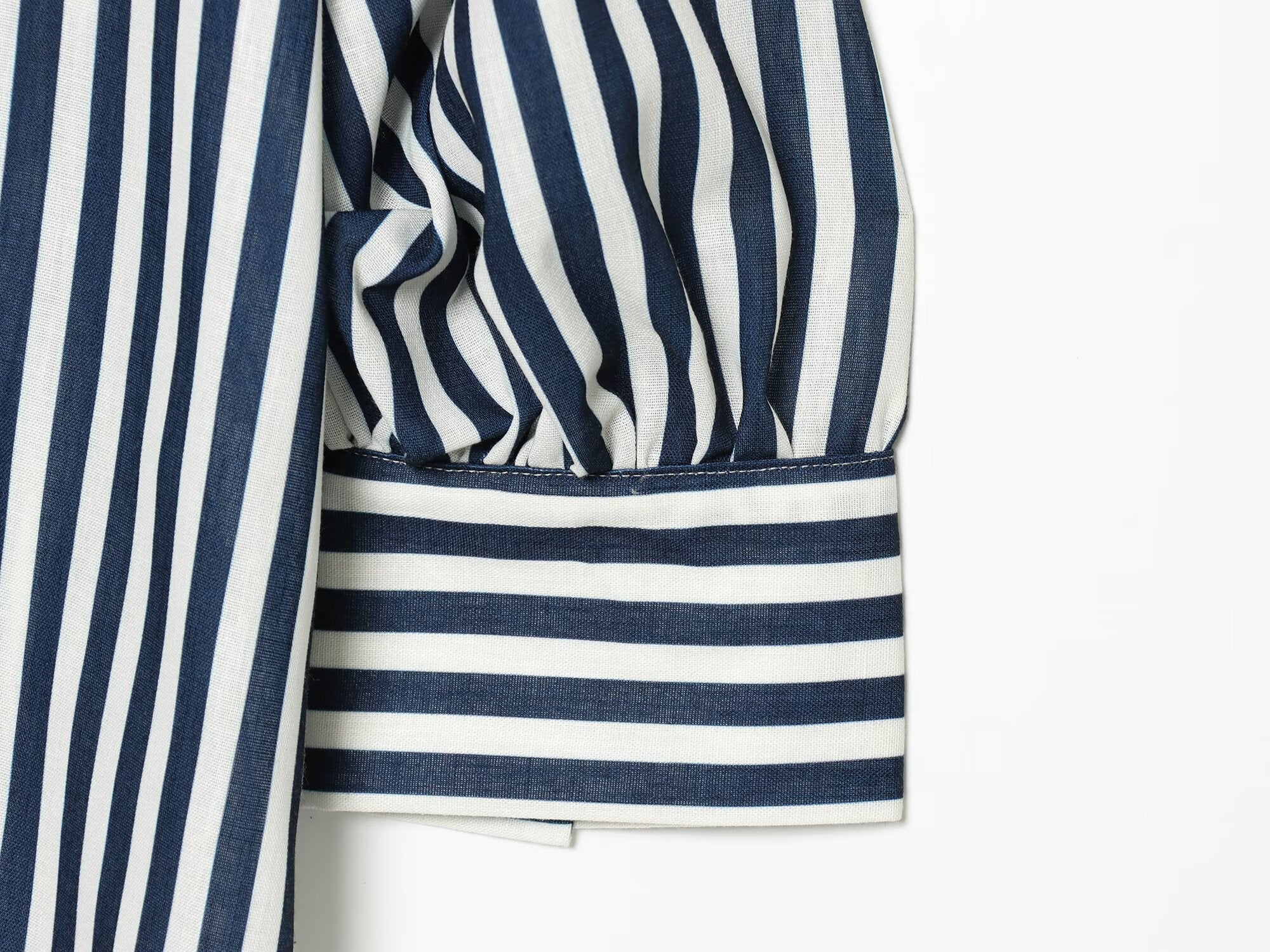 Women's bubble sleeve linen striped shirt