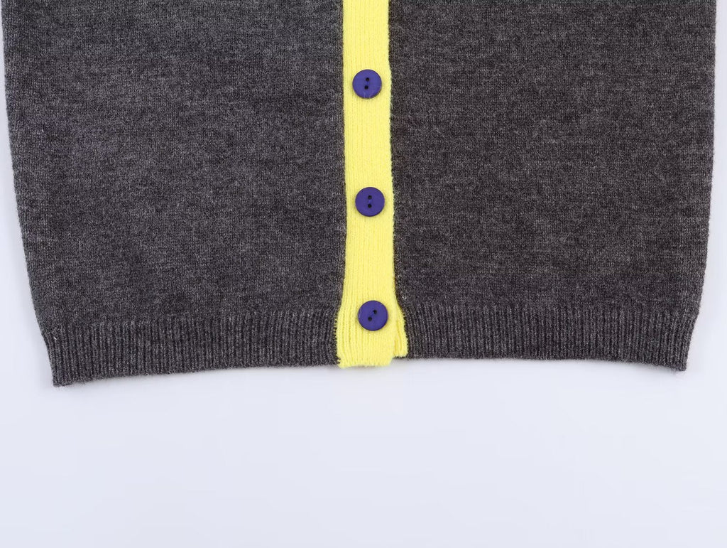 Women's O Neck color blocked knitted Coat