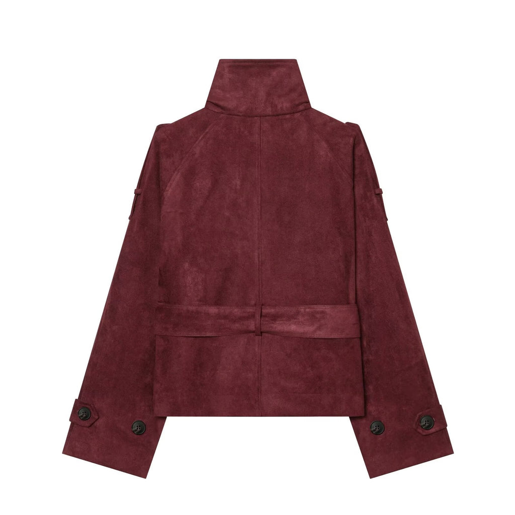 Women's with belt imitation suede jacket Coat
