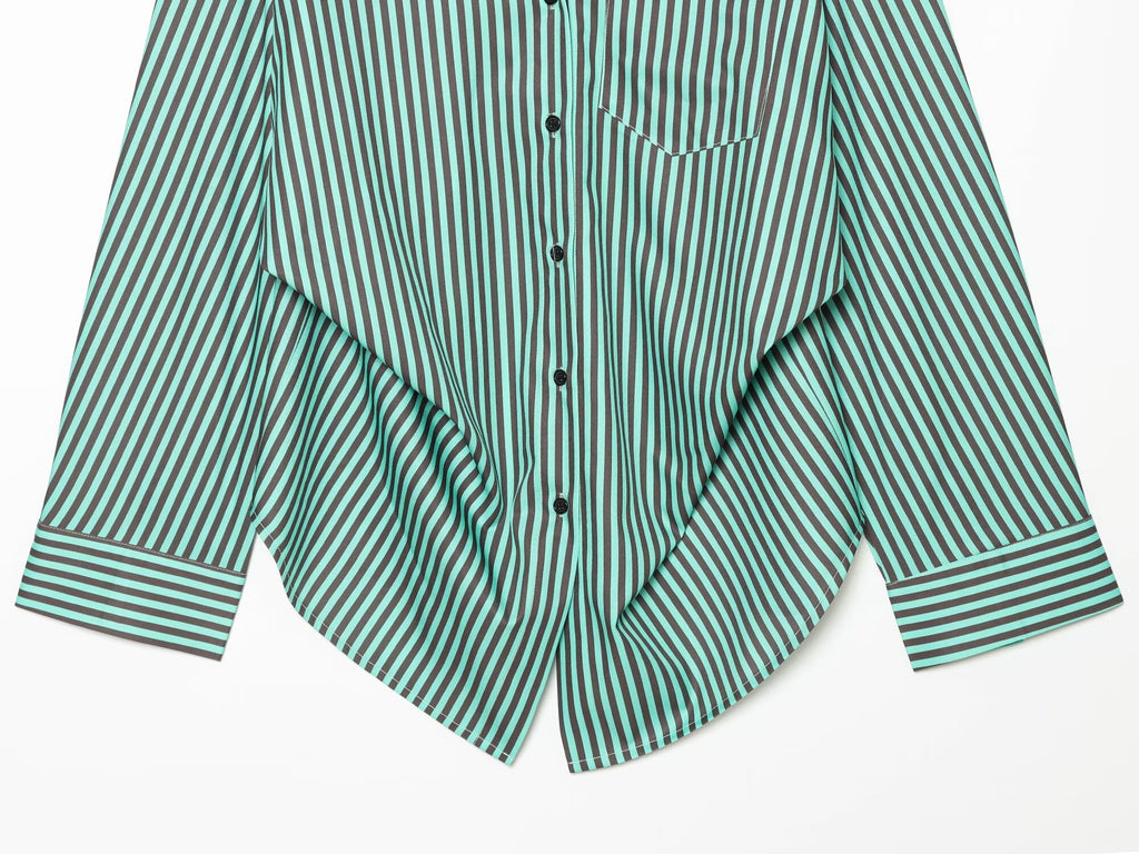 Women's pleated decorative loose striped shirt