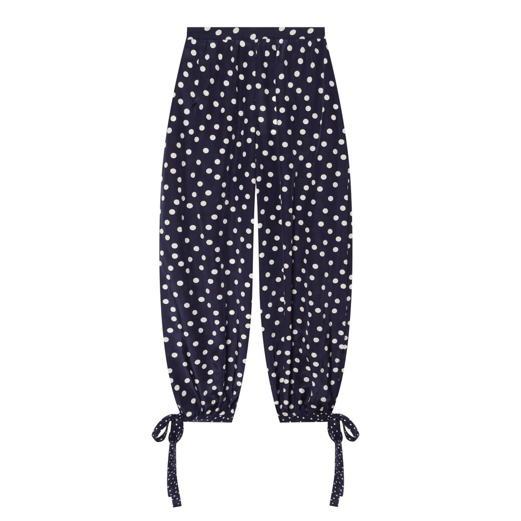 Women's bow decoration polka dot lantern pants