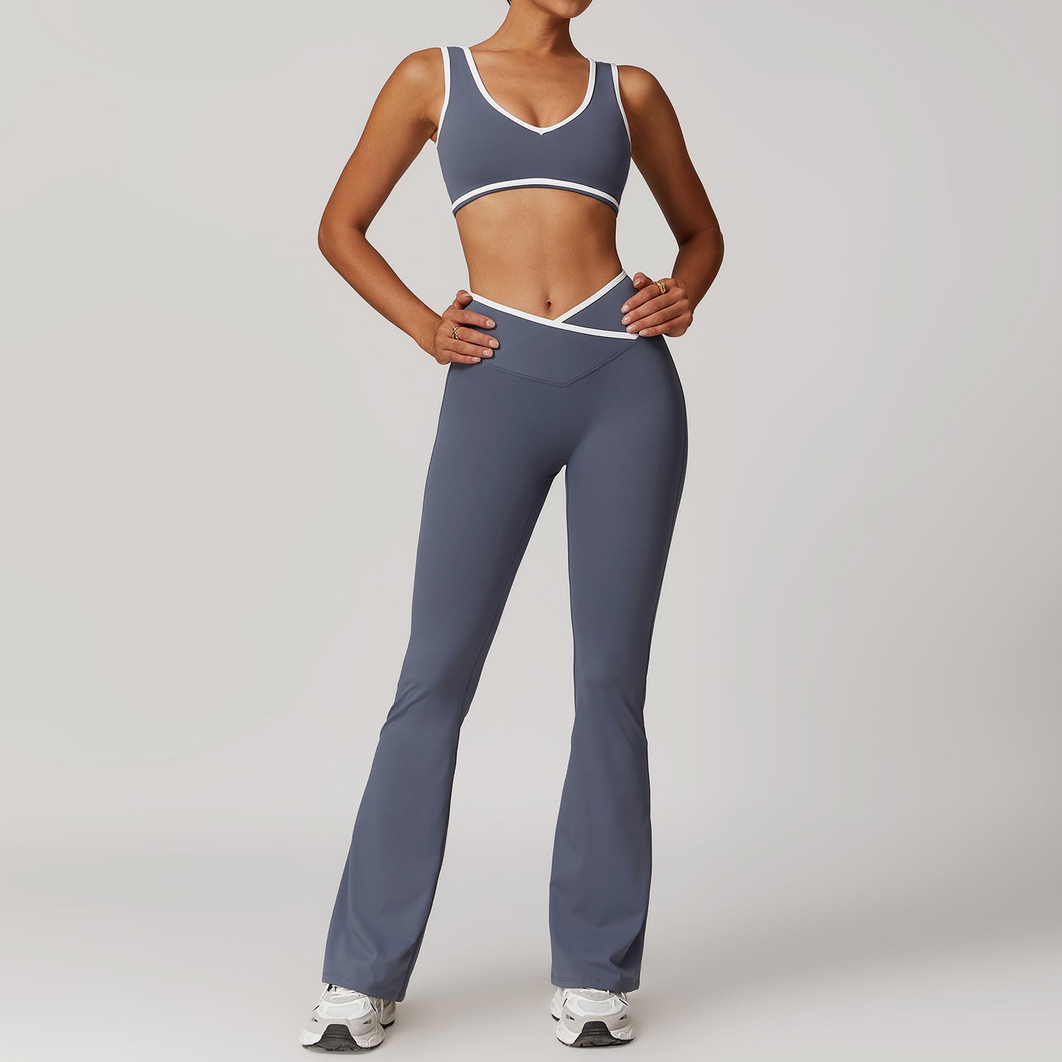 Women's New Cross-waist Sports Suit Female Contrast Backless Tight Nude Yoga Suit Running Fitness Yoga Suit
