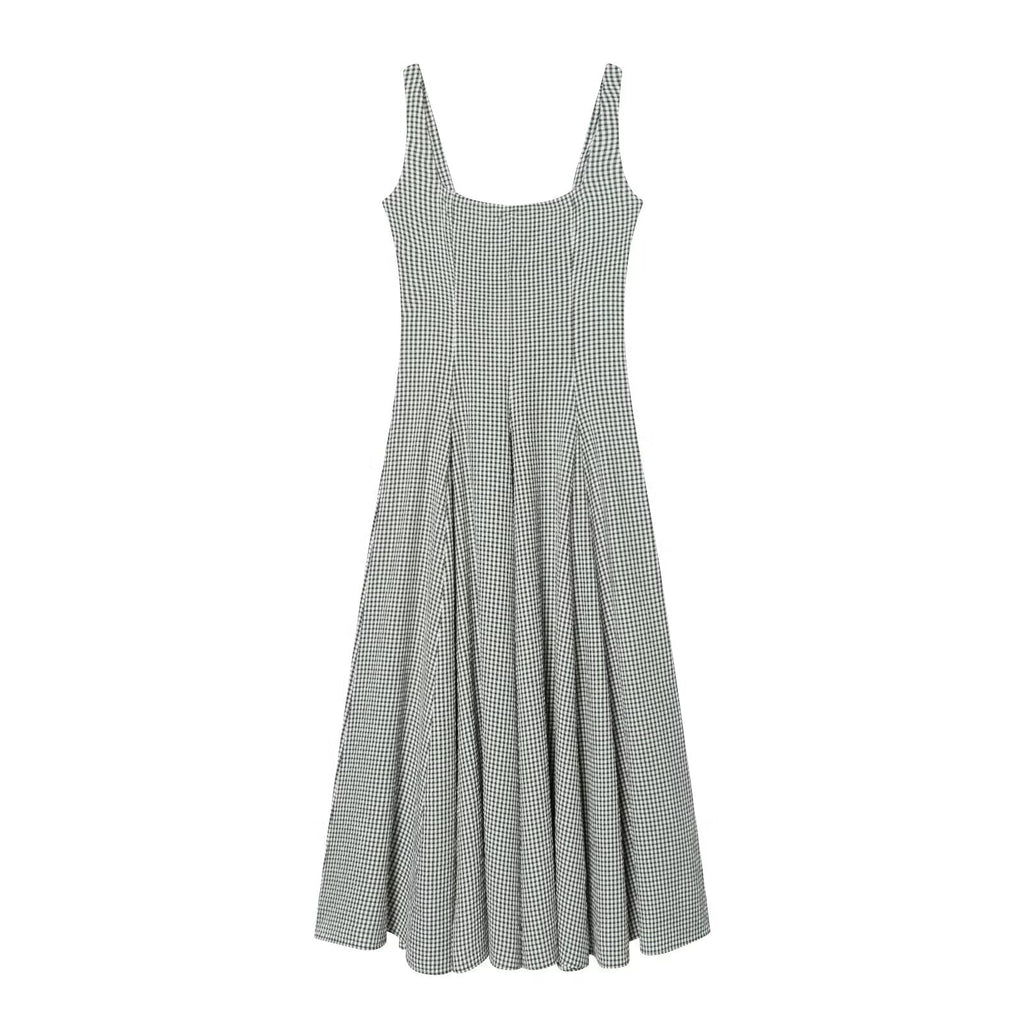Women's sleeveless plaid MIDI dress