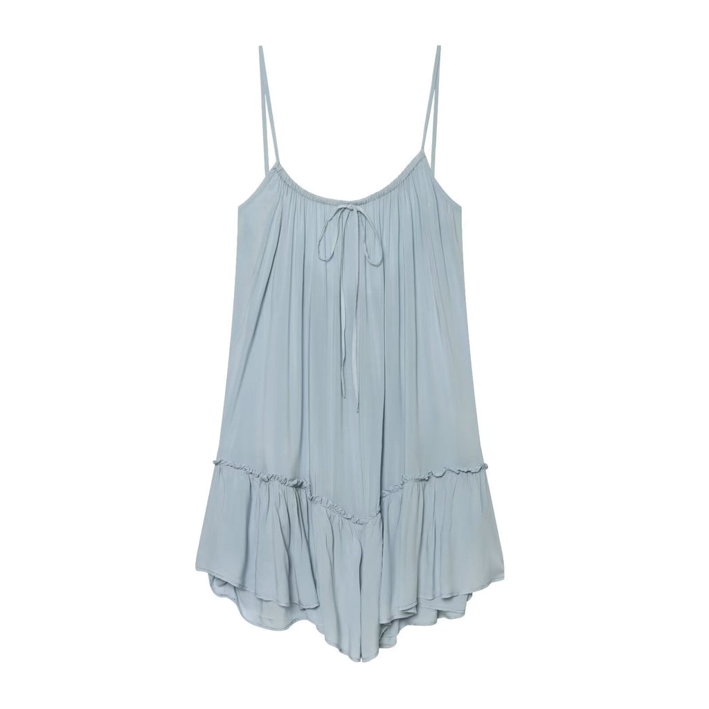 Women's layered decorative suspender mini dress