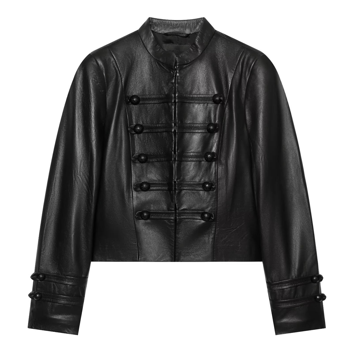 Women's short rope knot buckle imitation leather Coat