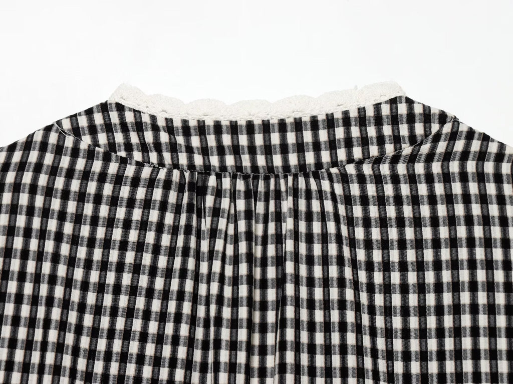 Women's crochet spliced short plaid Coat